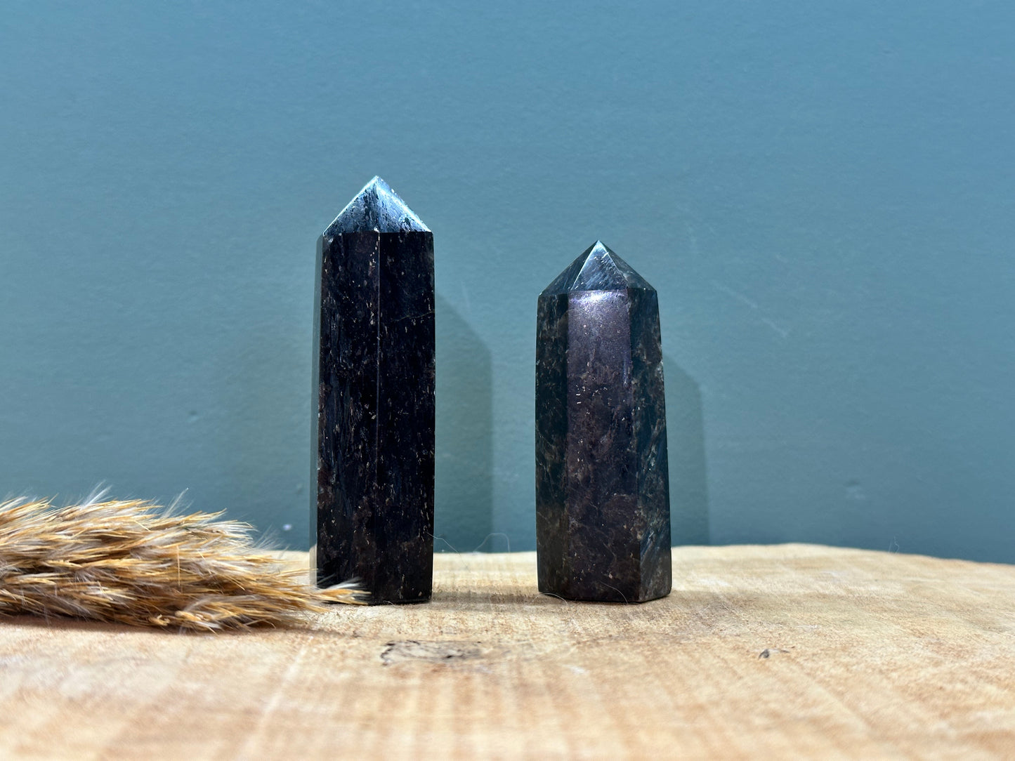 Granaat met zwarte kyaniet in matrix, obelisk