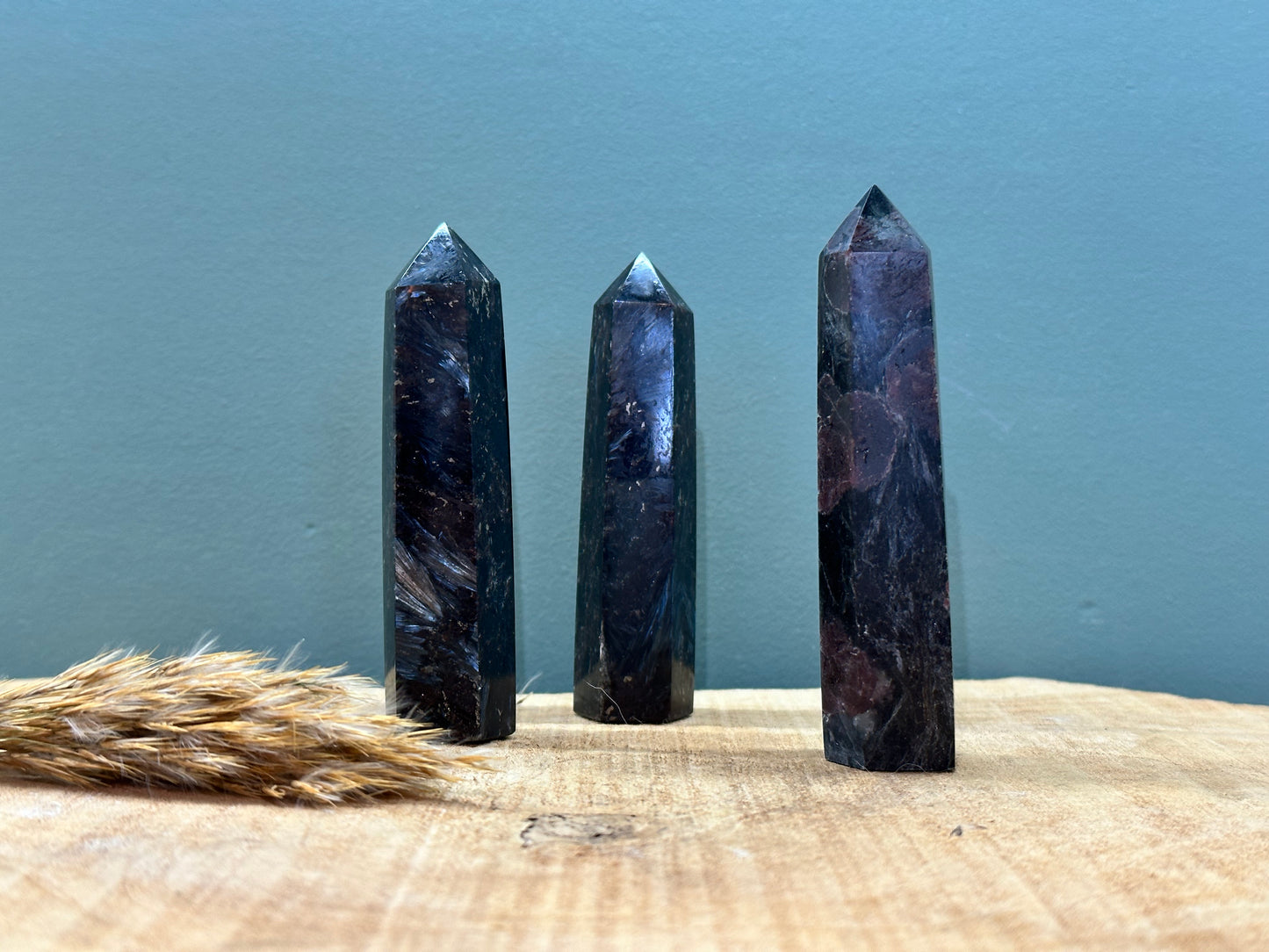 Granaat met zwarte kyaniet in matrix, obelisk