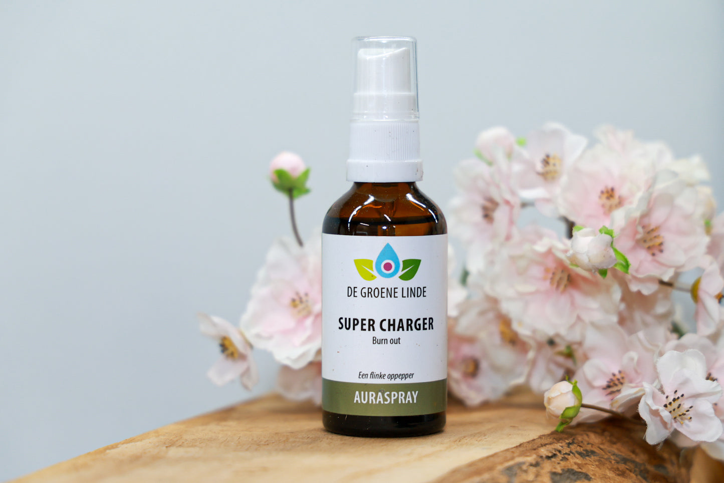 Flesje De Groene Linde – Super Charger auraspray 50 ml van DIBA, verfrissende spray met citroen en basilicum voor energie en focus