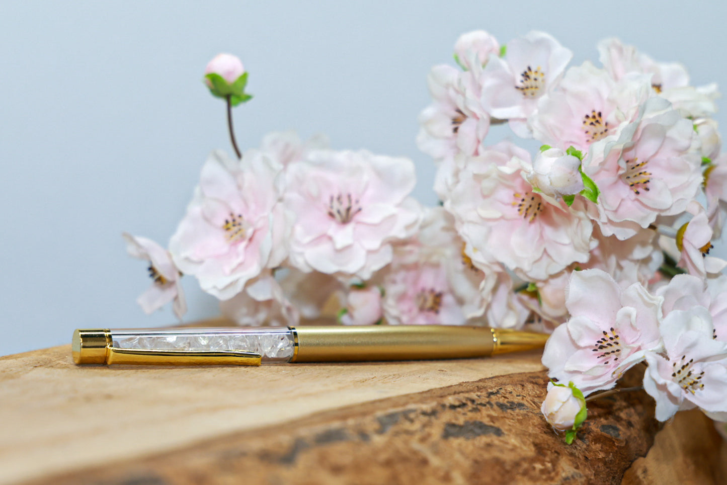 Edelsteen Pen – Goudkleurig | Gevuld met Amethist, Rozenkwarts, Bergkristal, Carneool, Pyriet of Amazoniet