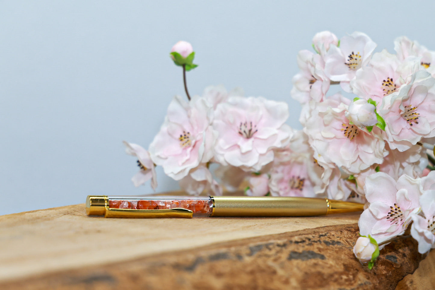 Edelsteen Pen – Goudkleurig | Gevuld met Amethist, Rozenkwarts, Bergkristal, Carneool, Pyriet of Amazoniet