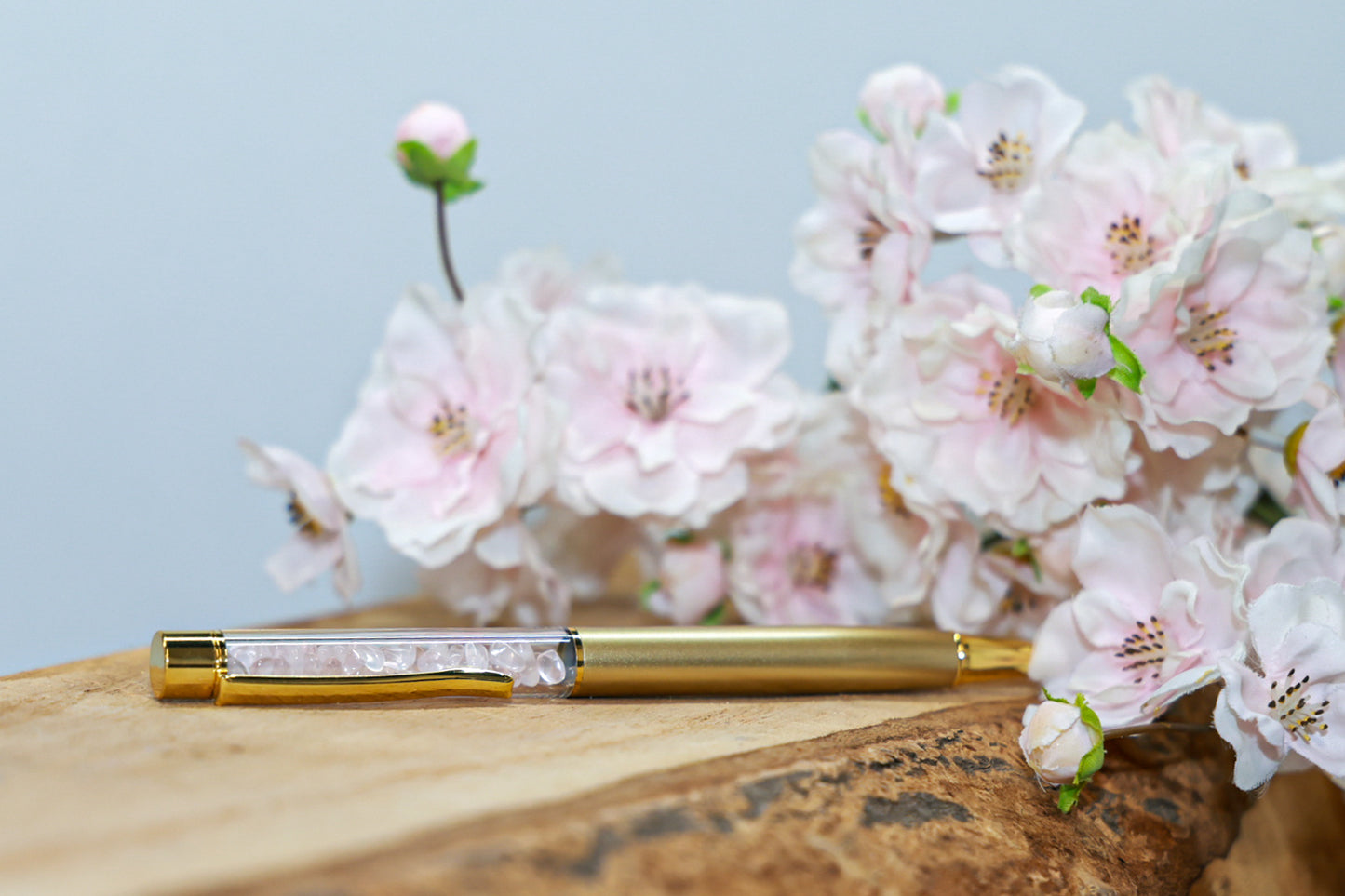 Edelsteen Pen – Goudkleurig | Gevuld met Amethist, Rozenkwarts, Bergkristal, Carneool, Pyriet of Amazoniet