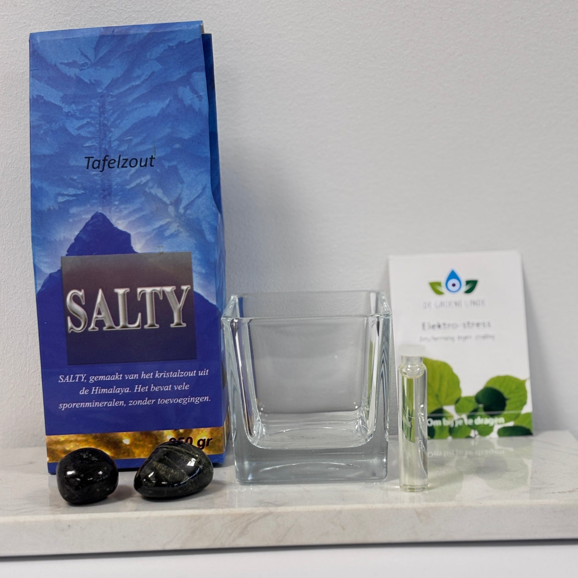 Elektrostress beschermset met buisje, Himalaya zout en zwarte toermalijn