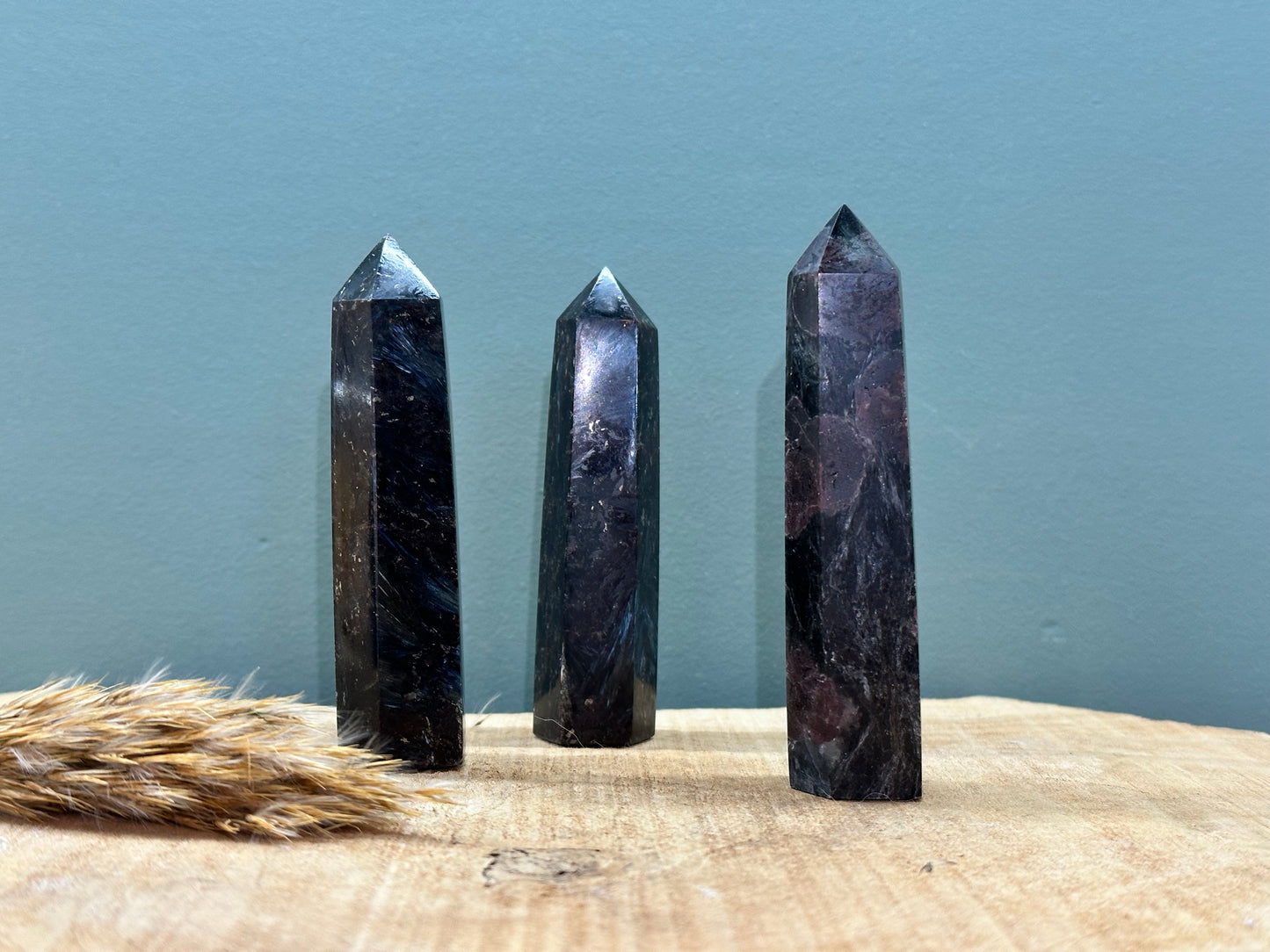 Granaat met zwarte kyaniet in matrix, obelisk