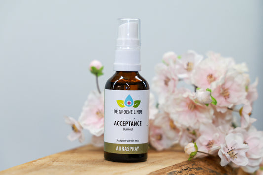 Flesje De Groene Linde – Acceptance auraspray 50 ml van DIBA, helende spray met bergamot, patchouli en jasmijn voor rust en herstel
