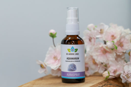 De Groene Linde – Aquamarijn auraspray 50 ml van DIBA, frisse energetische spray met rozemarijn en sandelhout voor communicatie en intuïtieve helderheid