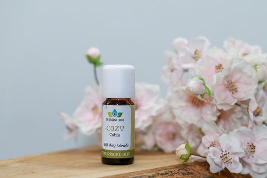 Flesje De Groene Linde – Cozy Cabin etherische olie 10 ml van DIBA, frisse bosgeur met kaneel en houttonen