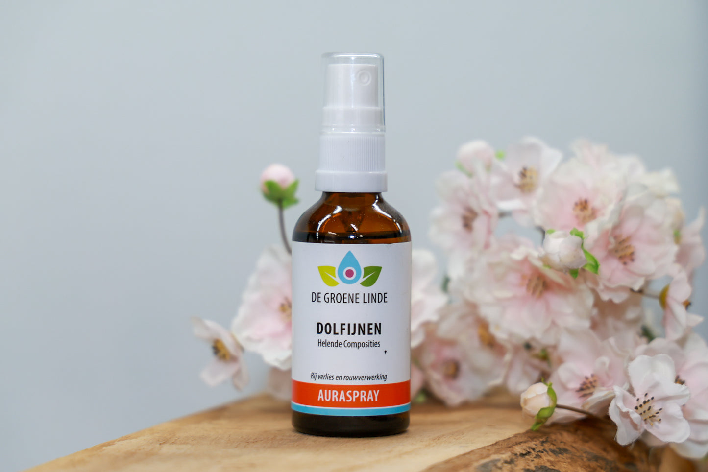 Flesje De Groene Linde – Dolfijnen auraspray 50 ml van DIBA, helende geurspray met grapefruit, dille, petitgrain en wierook voor troost en rouwverwerking