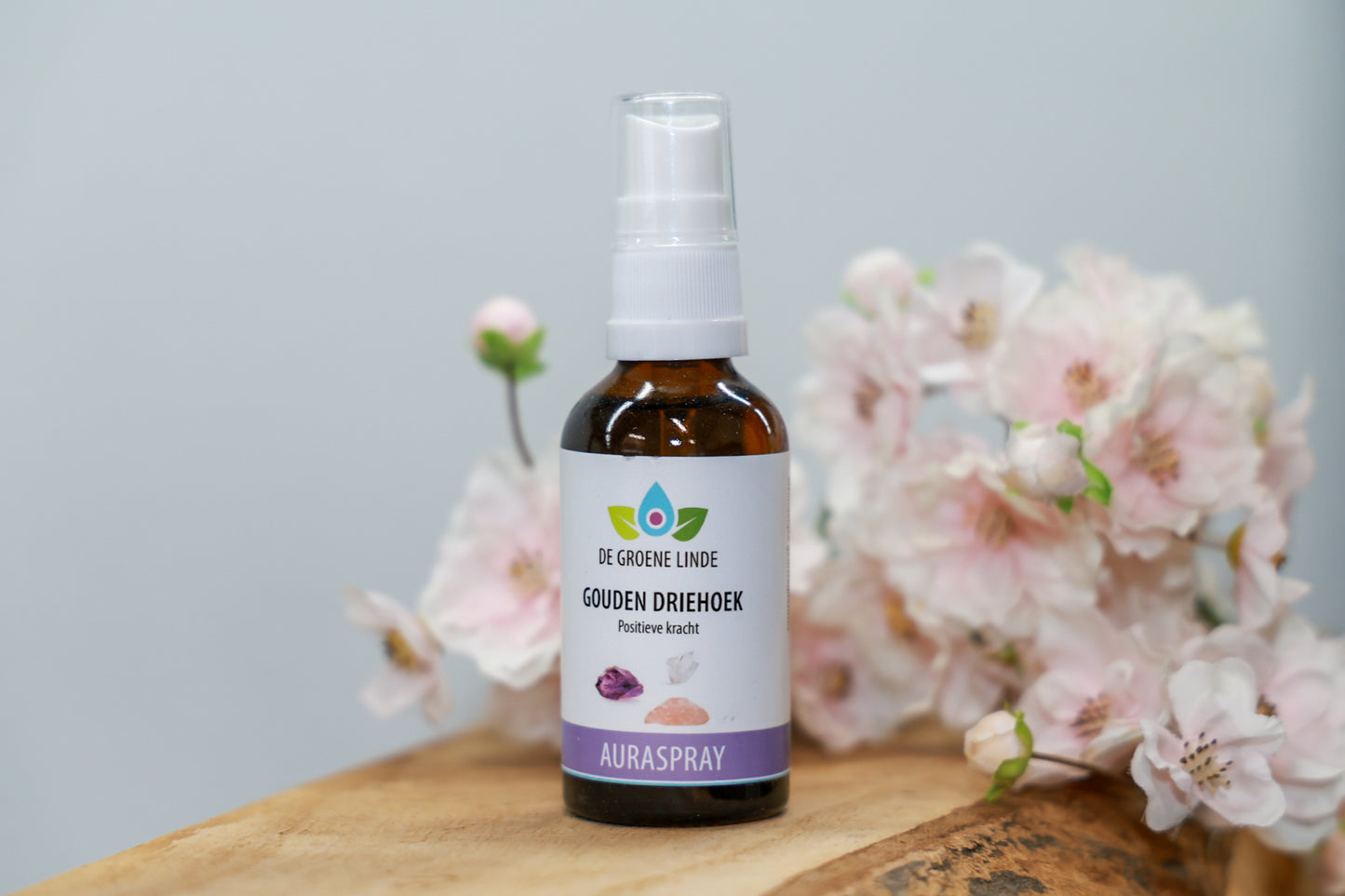 De Groene Linde – Gouden Driehoek auraspray 50 ml van DIBA, harmoniserende spray met amethist, bergkristal en rozenkwarts voor rust en balans