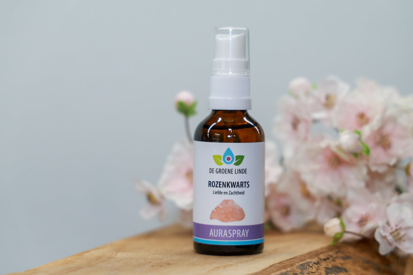 De Groene Linde – Rozenkwarts auraspray 50 ml van DIBA, zachte bloemige spray voor liefde, zelfliefde en emotionele balans