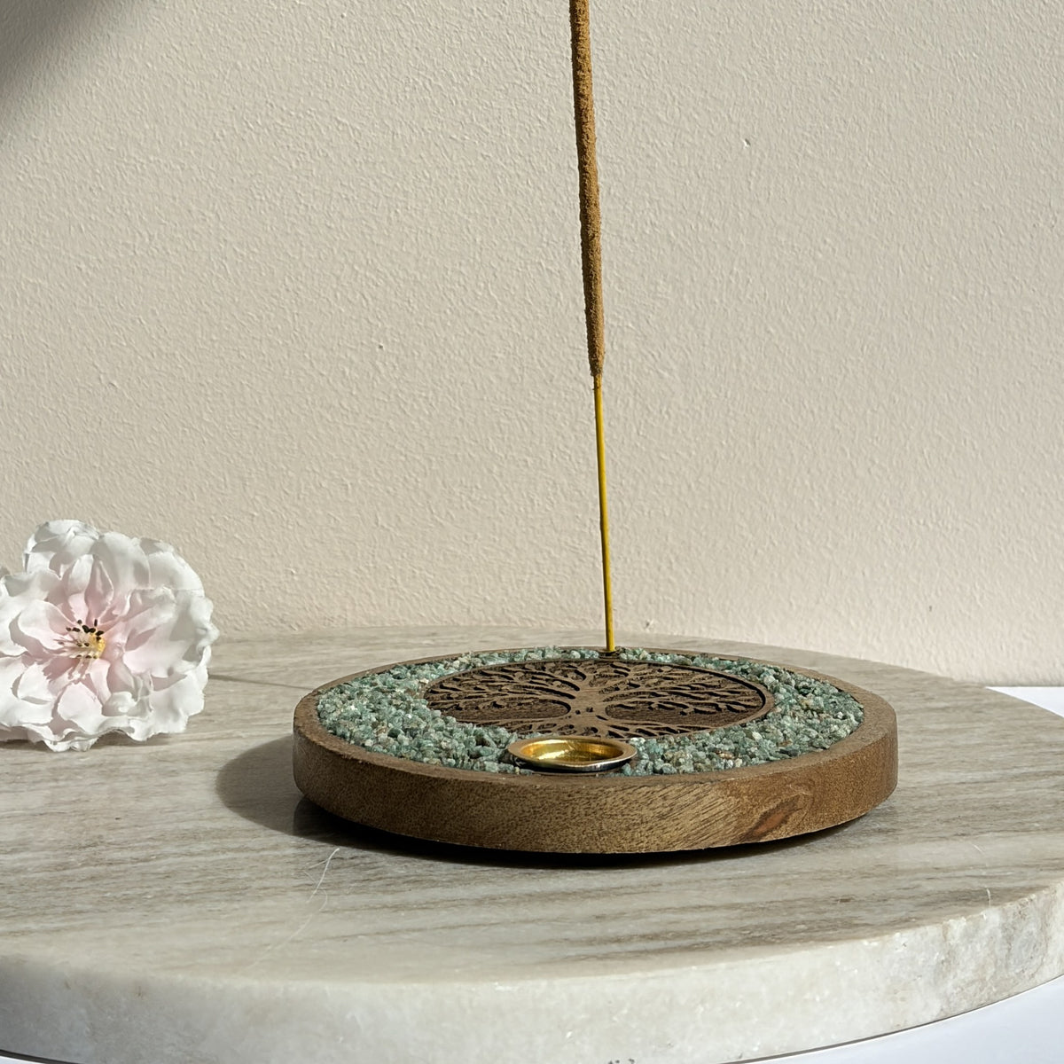 Wierookkegelhouder Tree of Life met amazoniet, mangohout