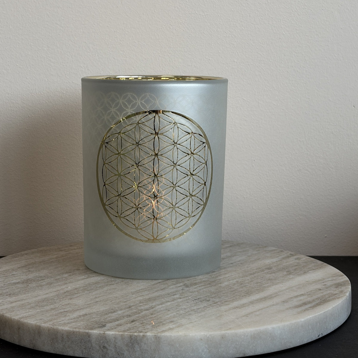 Windlicht Bloem des Levens (Flower of Life) mat glas