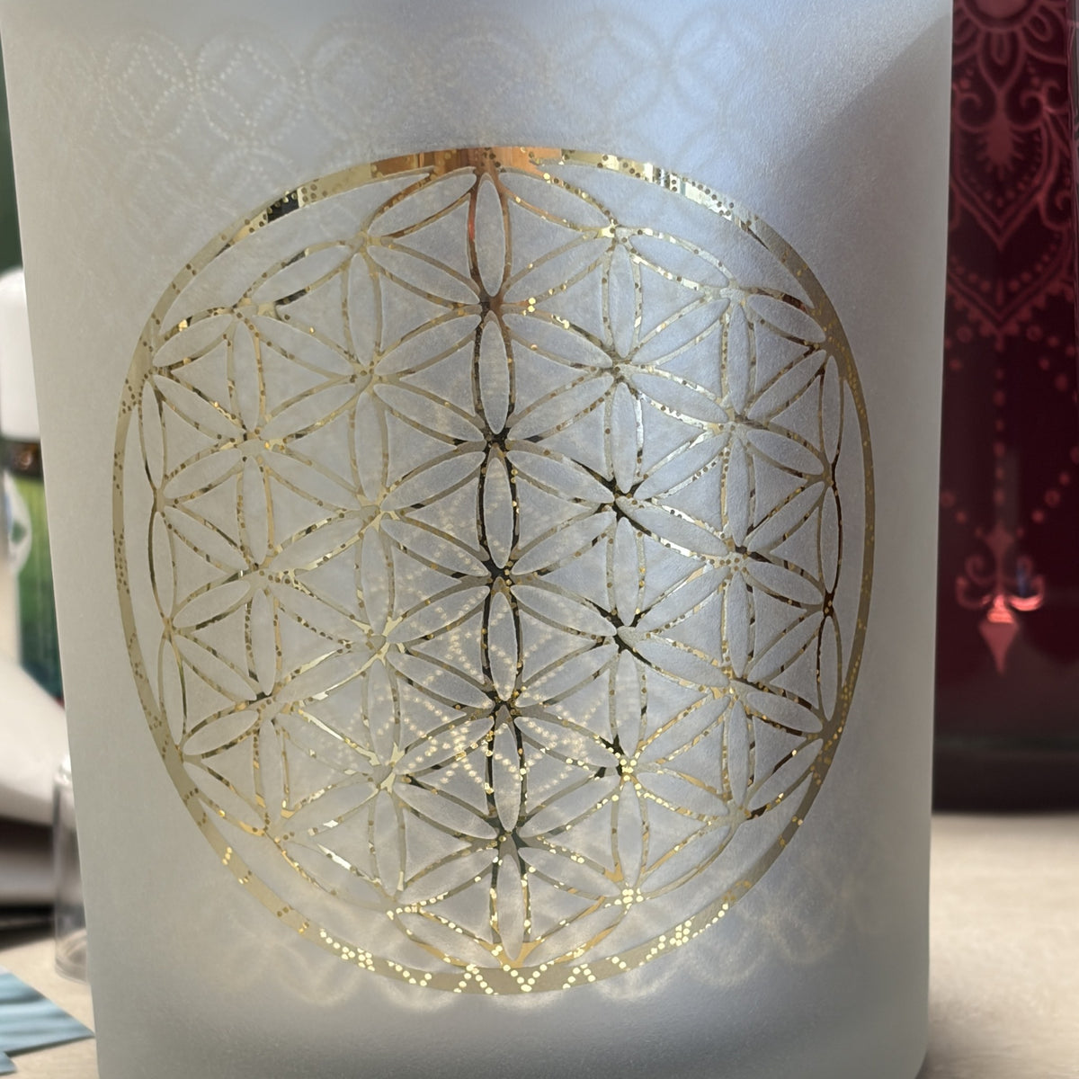 Windlicht Bloem des Levens (Flower of Life) mat glas